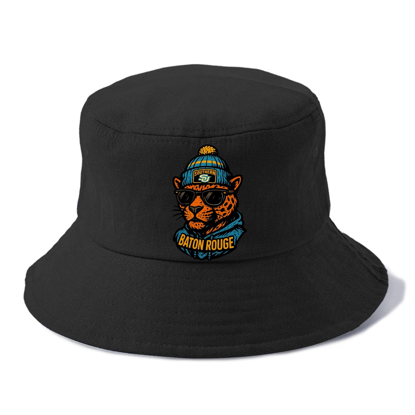 Baton Rouge Jaguar wearing Southern beanie with SU patch - Bucket Hat - Black