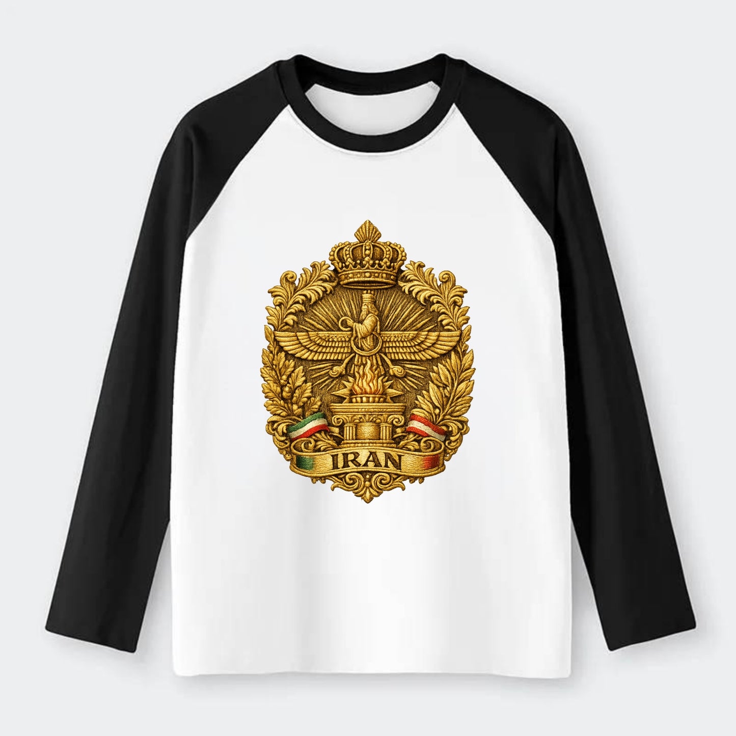 Iran Fire Temple Emblem - Raglan Long Sleeve T-Shirt - Black