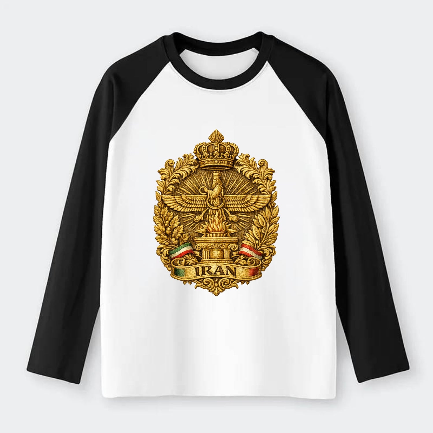 Iran Fire Temple Emblem - Raglan Long Sleeve T-Shirt - Black
