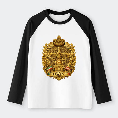 Iran Fire Temple Emblem - Raglan Long Sleeve T-Shirt - Black