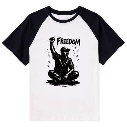 Sit-in protest figure - civil disobedience ink art - Contrast Raglan T-shirt - Black