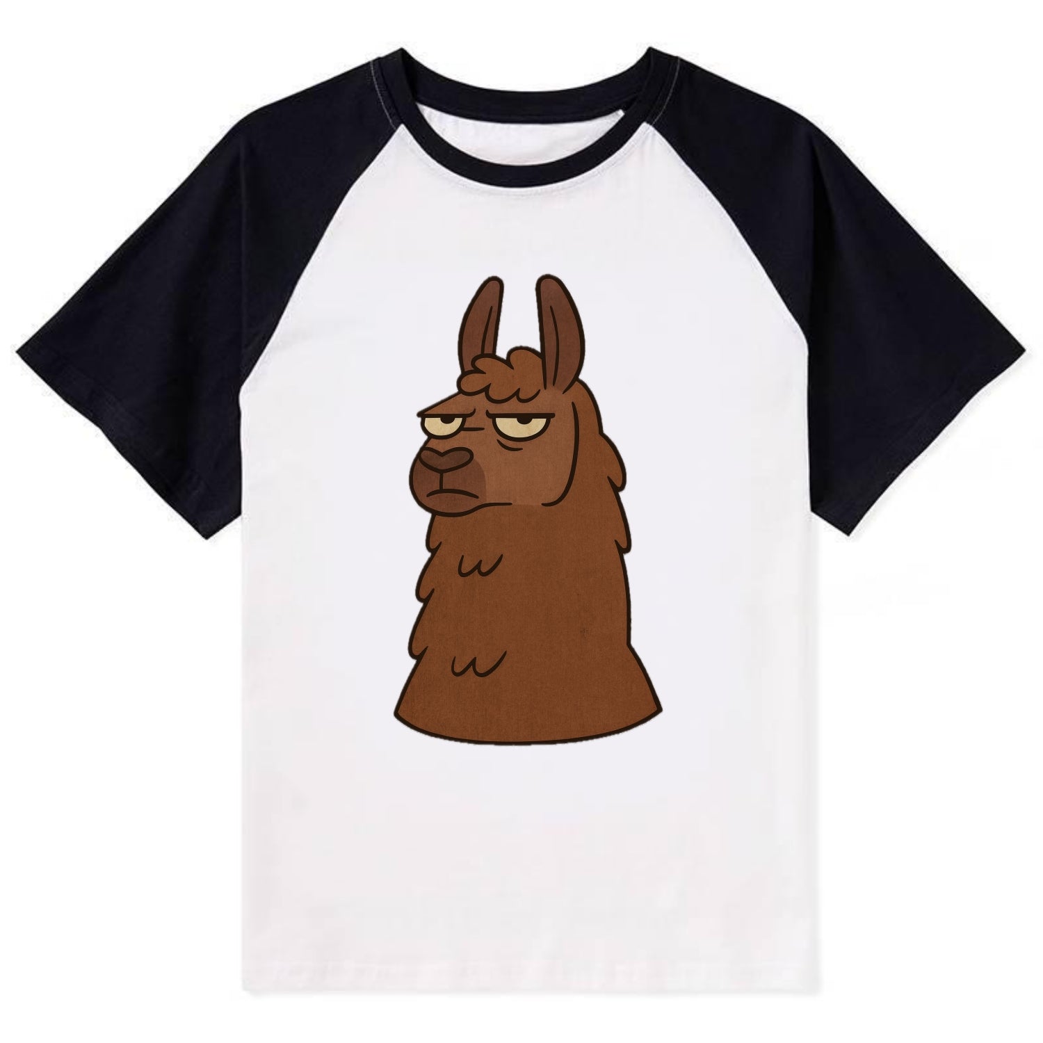 The Llama Judging Silently - Contrast Raglan T-shirt - Black