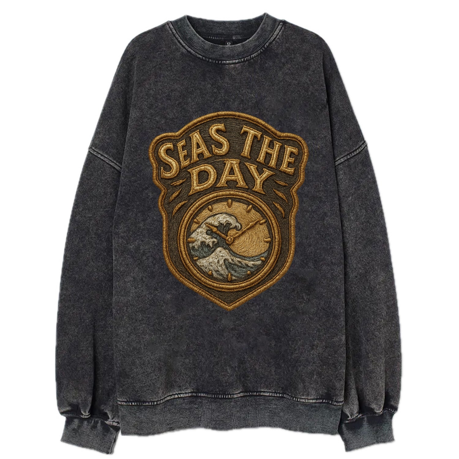 Seas The Day  - Vintage Sweatshirt - Black