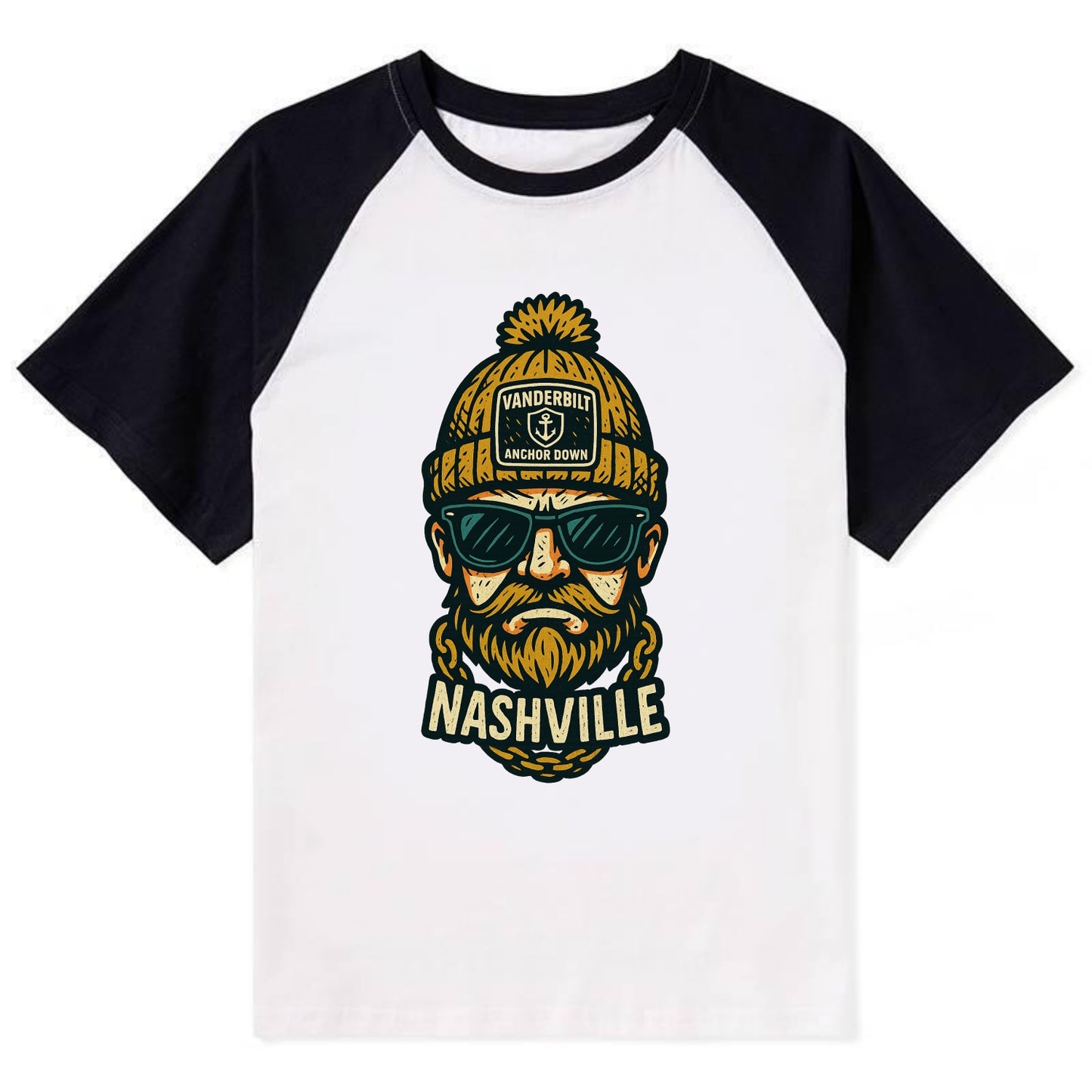 Nashville Commodore wearing Vanderbilt beanie with anchor patch - Contrast Raglan T-shirt - Black
