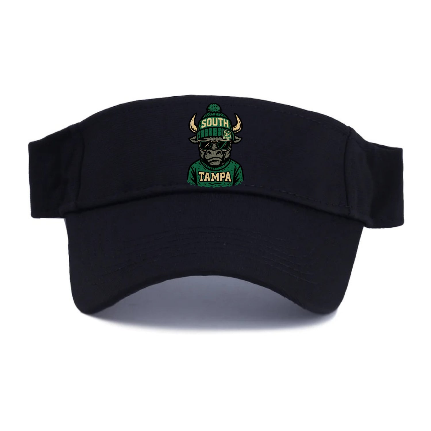 Tampa Bull wearing South Florida beanie with USF patch - Visor - Black