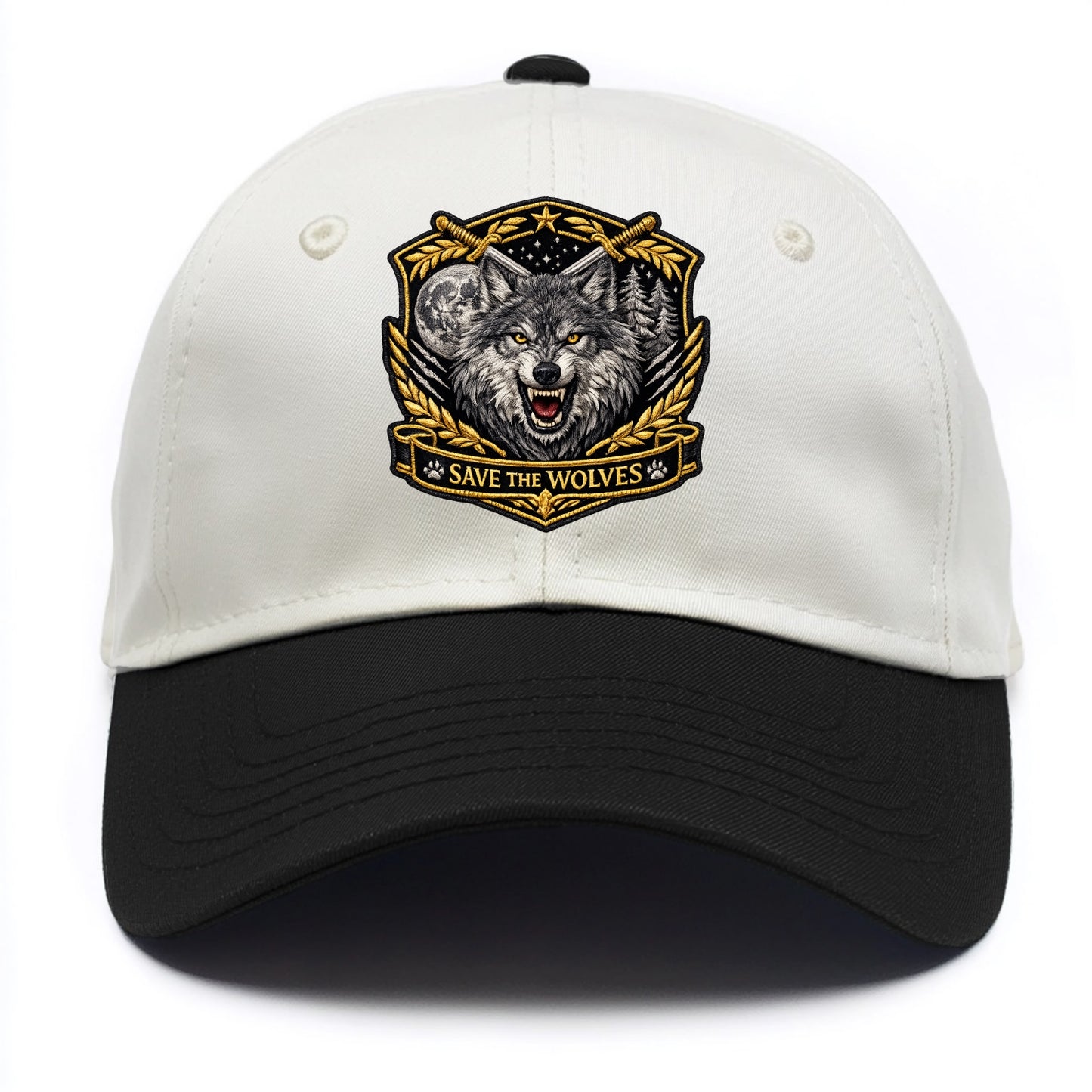 SAVE THE WOLVES - wolf moon in gray , predator protection - Two Tone Cap - Black