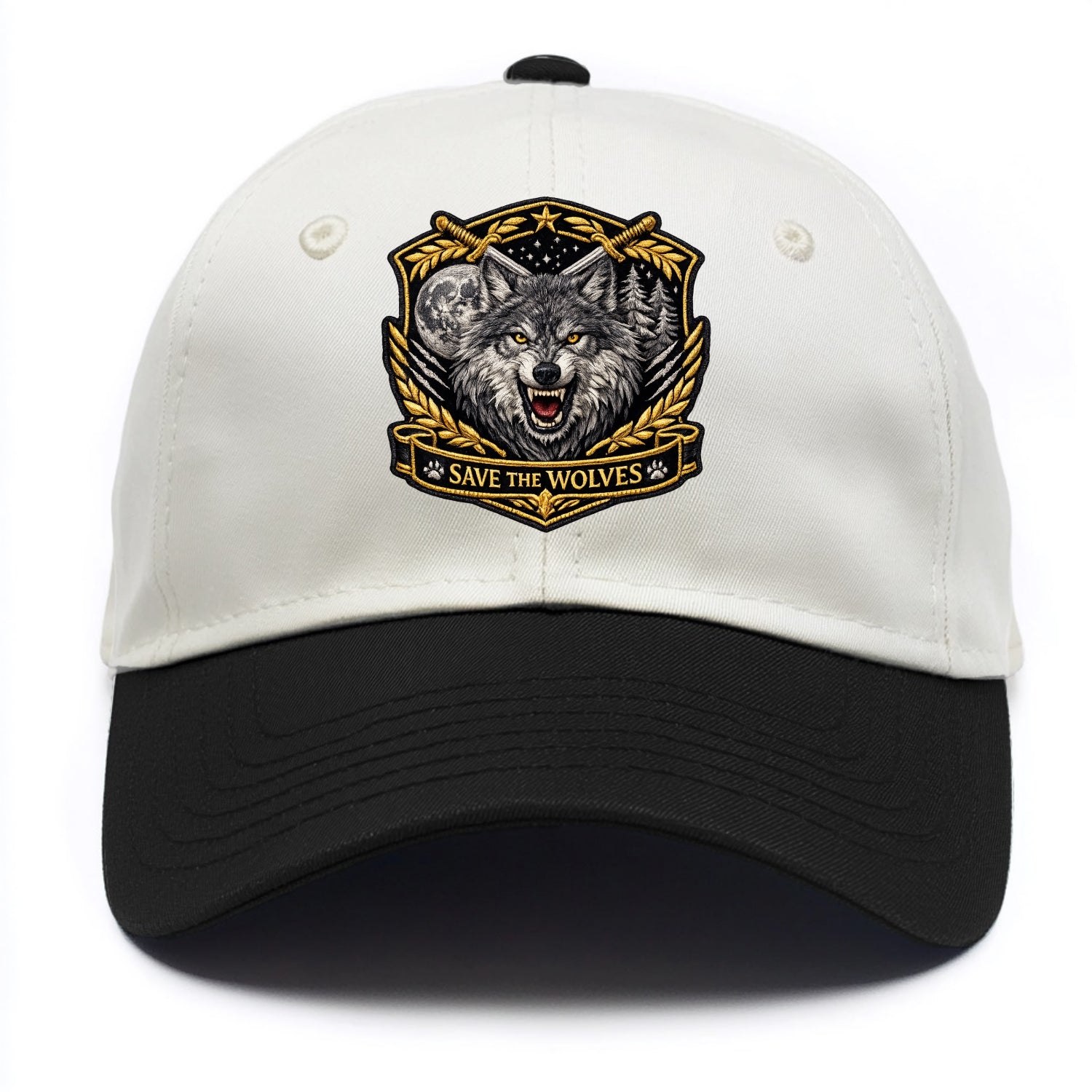 SAVE THE WOLVES - wolf moon in gray , predator protection - Two Tone Cap - Black
