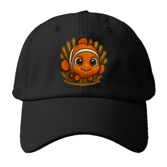Baby Clownfish - orange with white stripes, big round eyes, - Baseball Cap For Big Heads - Black