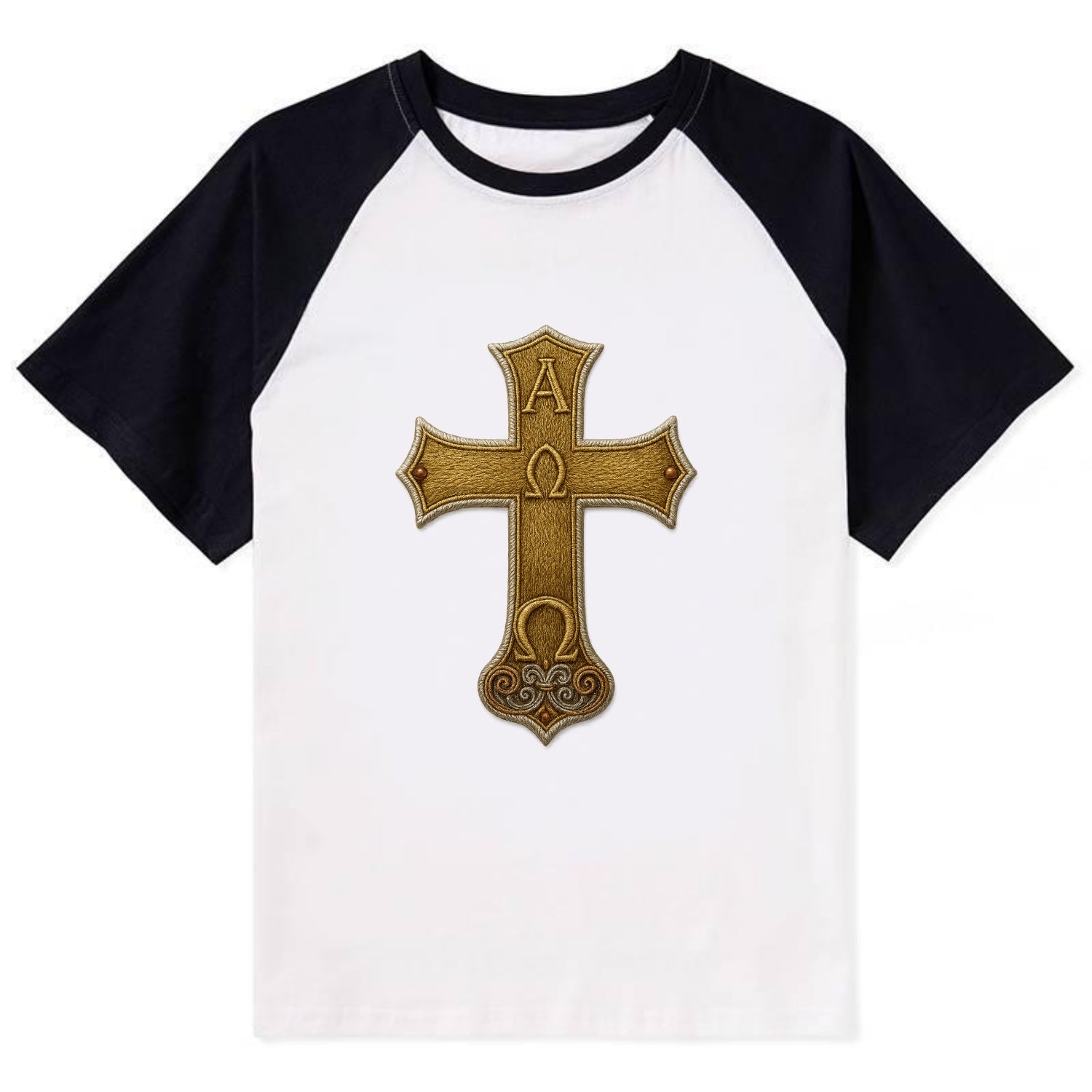 Alpha Omega Cross  - Contrast Raglan T-shirt - Black