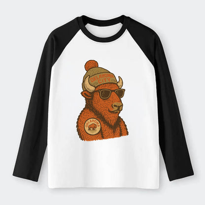 Oklahoma Buffalo wearing Oklahoma City beanie with pom pom and - Raglan Long Sleeve T-Shirt - Black