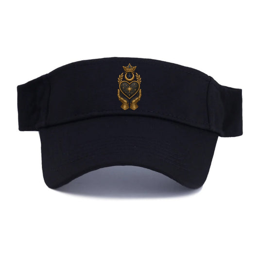 Crowned heart with Art Deco sunburst crown and geometric filigree hands cradling the silver - Visor - Black
