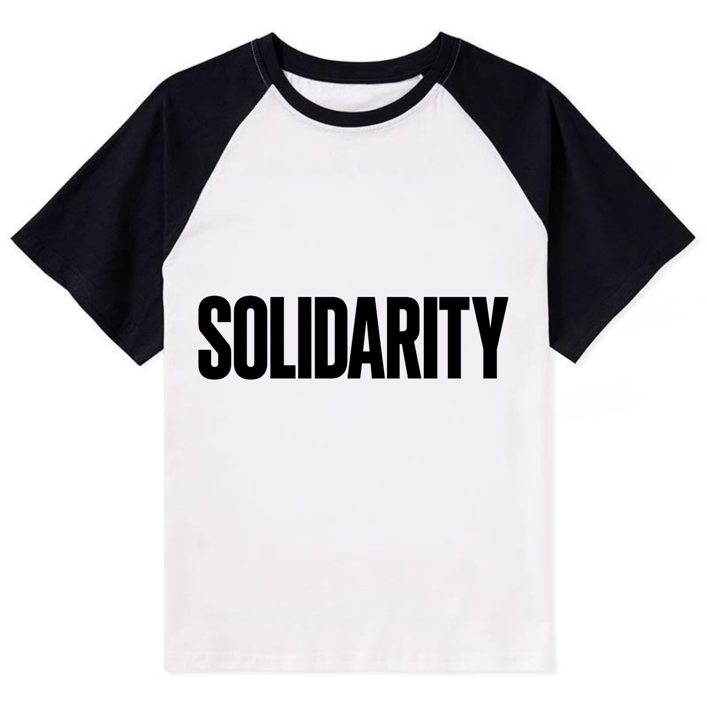 Bold typography design - "SOLIDARITY" - standing together, support - Contrast Raglan T-shirt - Black