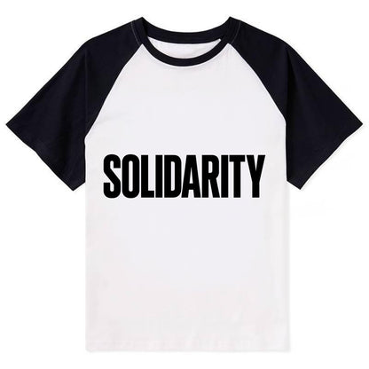 Bold typography design - "SOLIDARITY" - standing together, support - Contrast Raglan T-shirt - Black