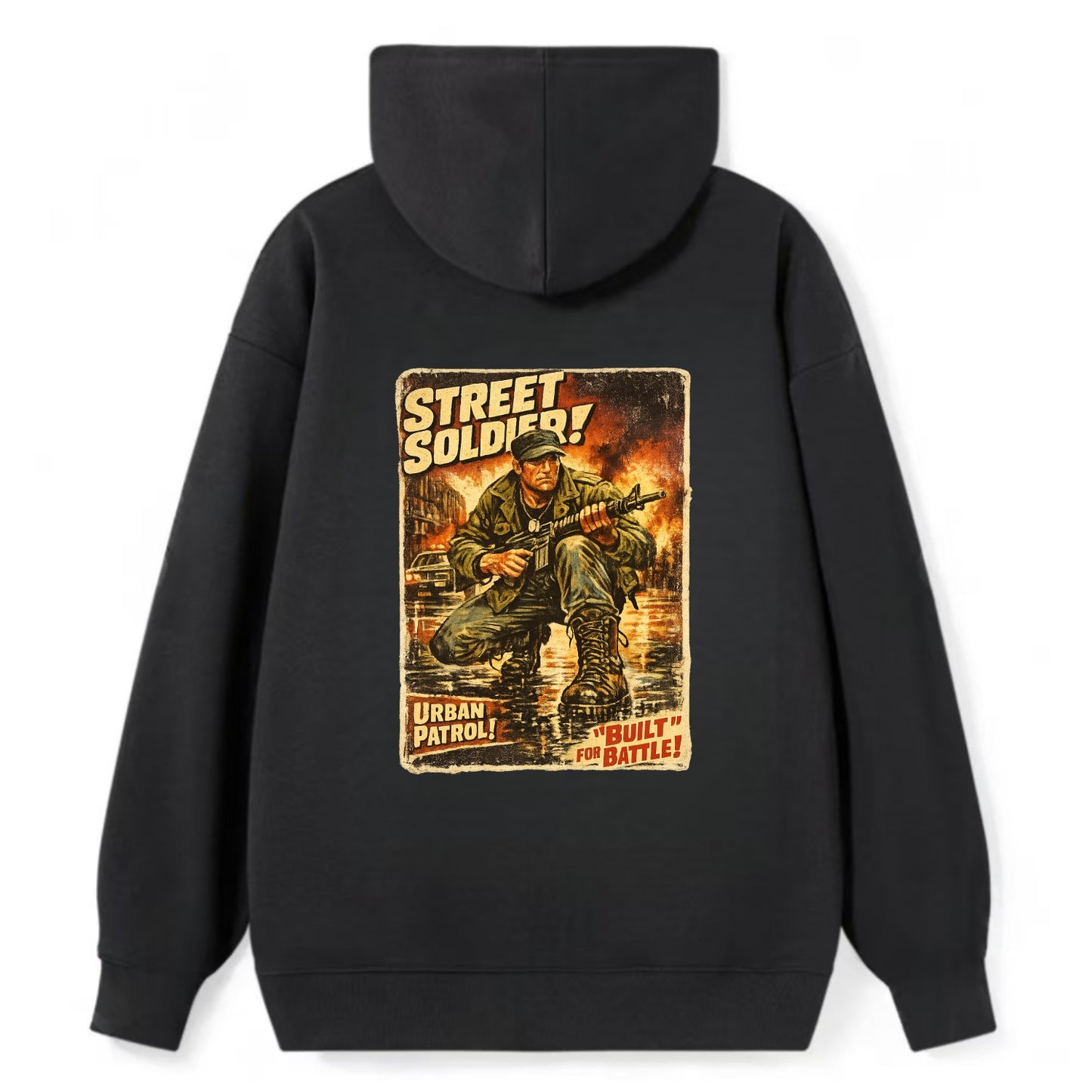 COMBAT READY | Military boots on wet pavement | Street soldier | Urban - Classic Pullover Hoodie - Black