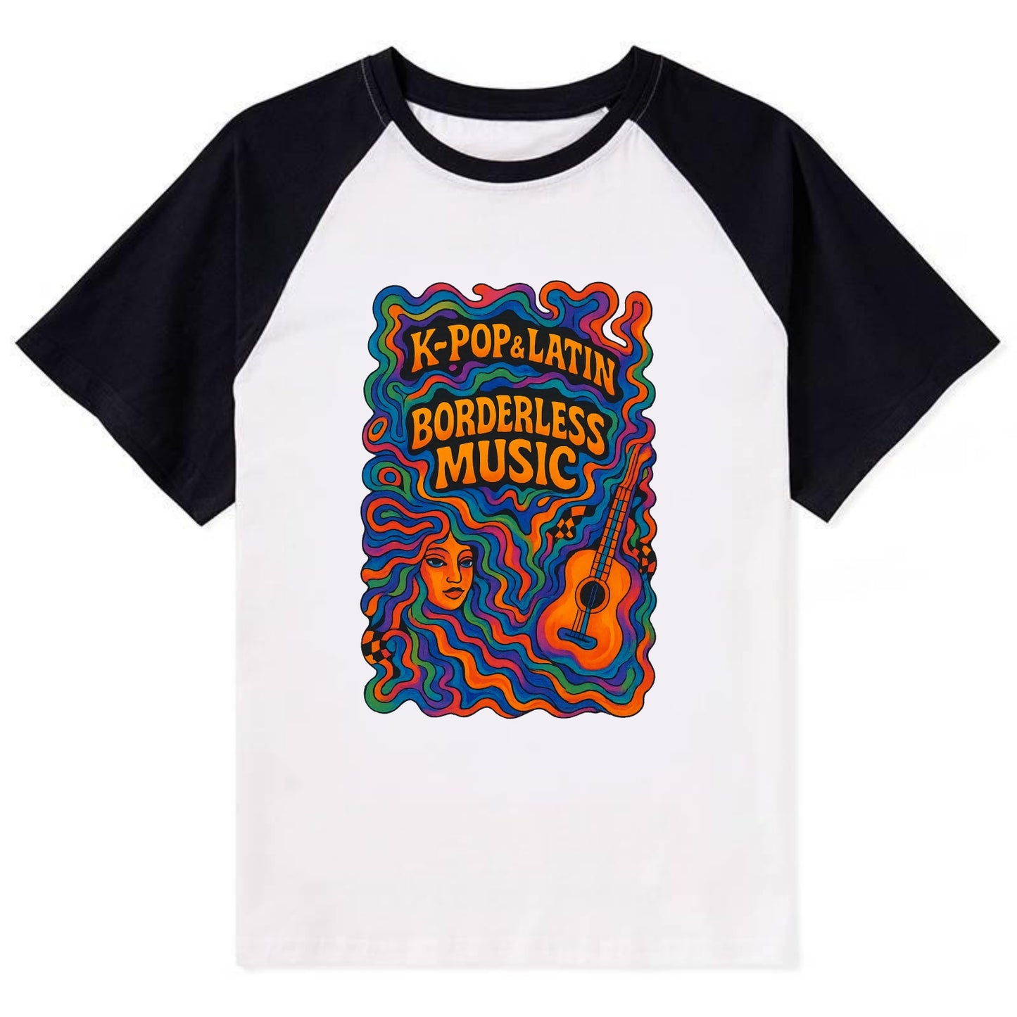 K-Pop and Latin fusion explosion - "Borderless Music" - cross-cultural - Contrast Raglan T-shirt - Black