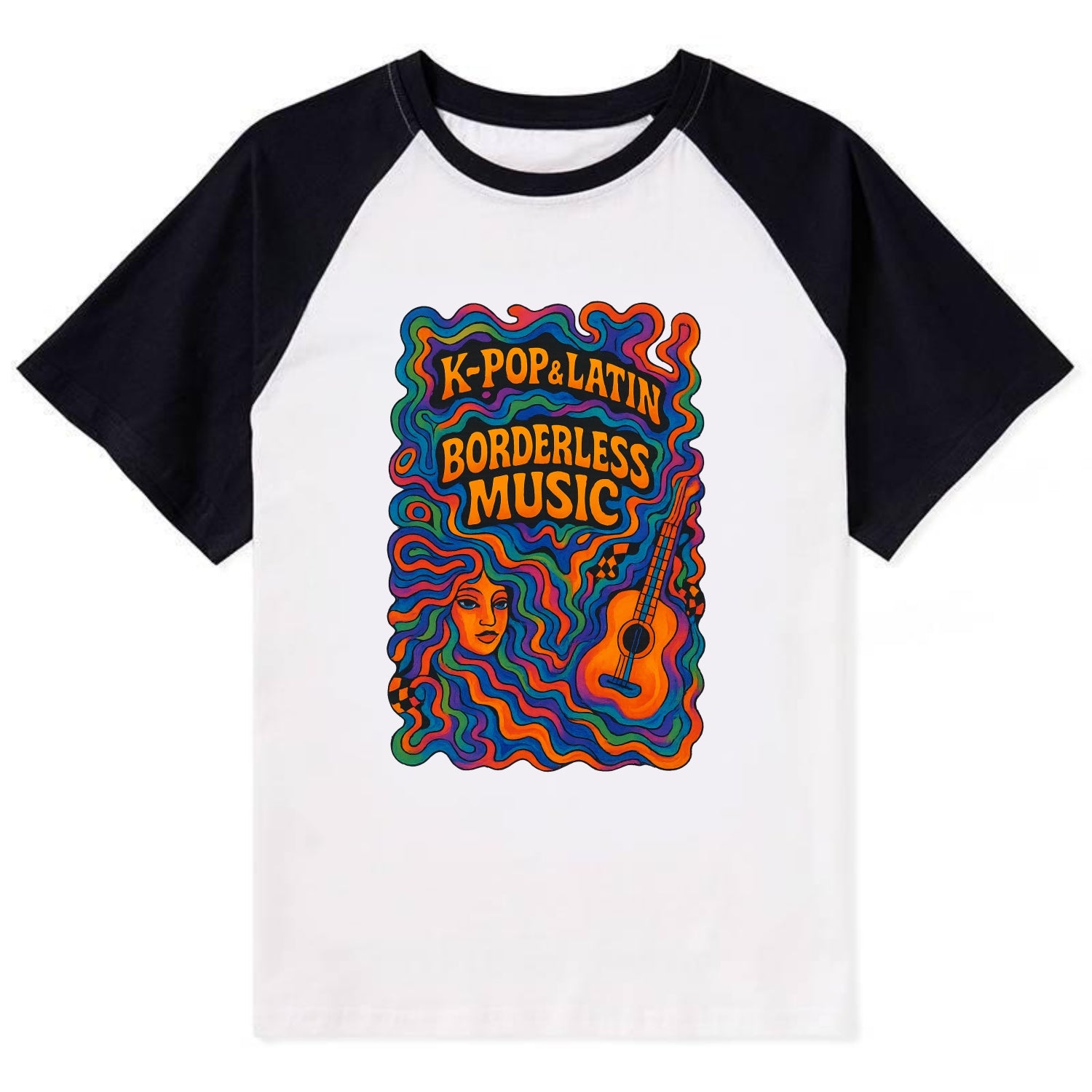 K-Pop and Latin fusion explosion - "Borderless Music" - cross-cultural - Contrast Raglan T-shirt - Black