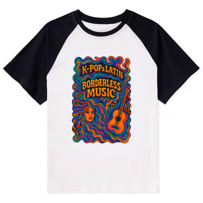 K-Pop and Latin fusion explosion - "Borderless Music" - cross-cultural - Contrast Raglan T-shirt - Black