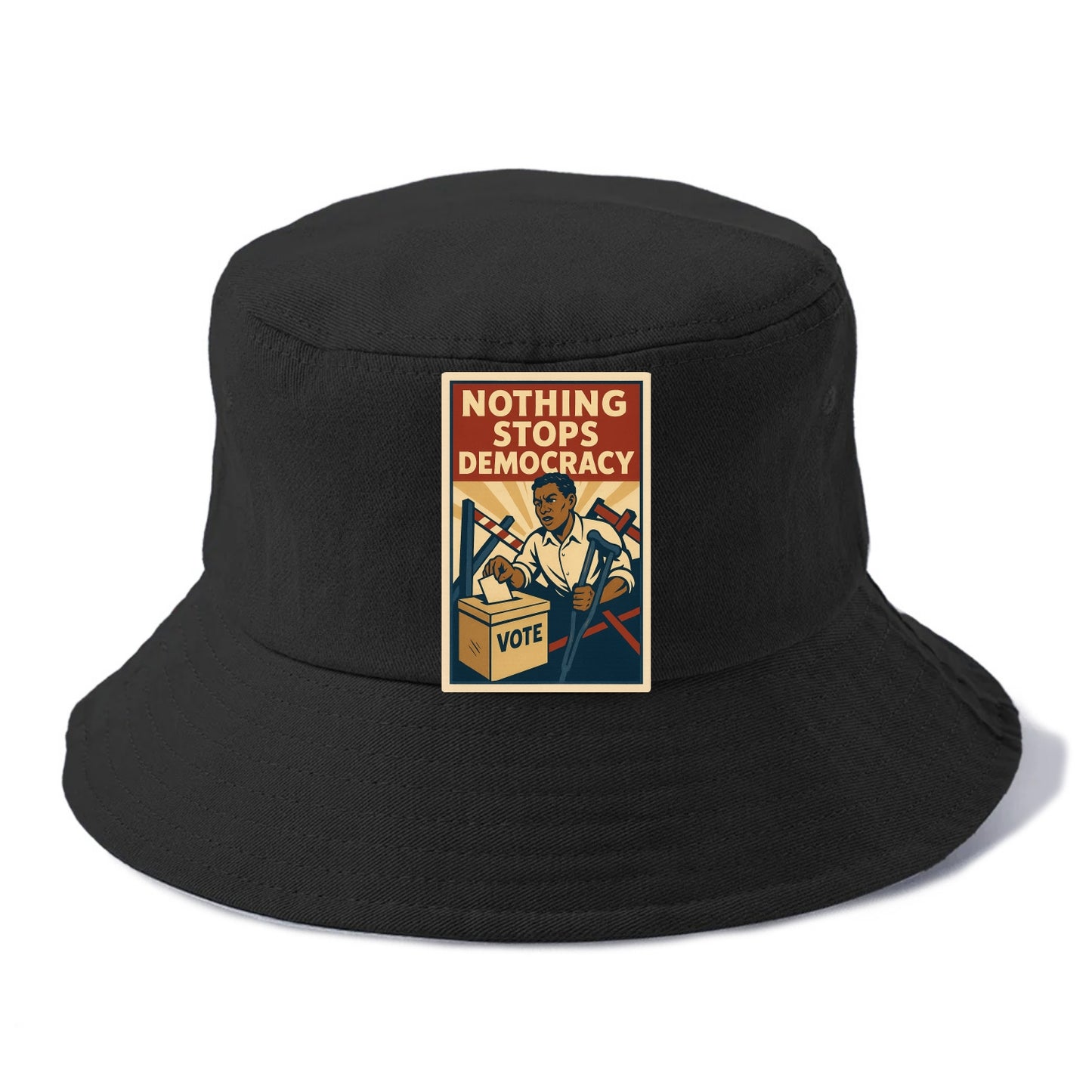 Person voting despite obstacles - "Nothing Stops Democracy" - voter perseverance - Bucket Hat - Black