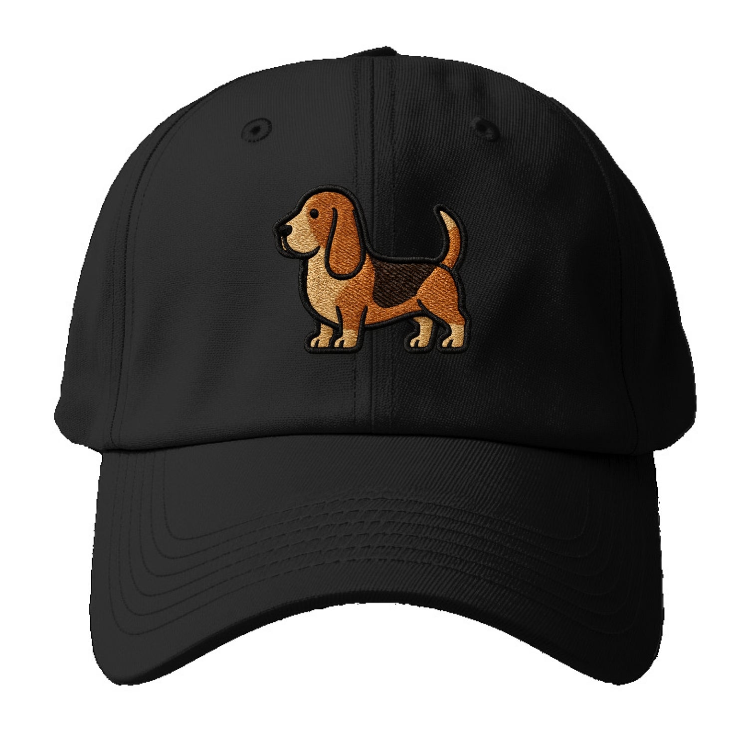 Basset Hound - Trendy low-rider design with prominent black outline - Baseball Cap For Big Heads - Black