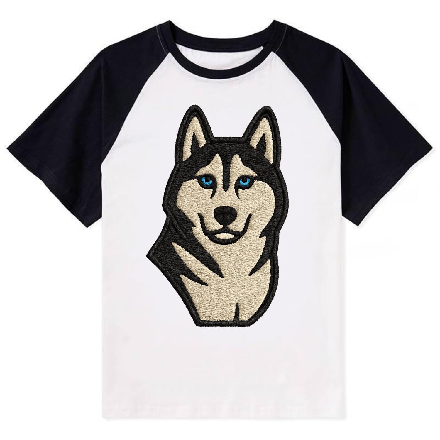 Husky - Blue eyes close-up portrait - Co Contrast Raglan T-shirt - Black
