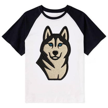 Husky - Blue eyes close-up portrait - Co Contrast Raglan T-shirt - Black
