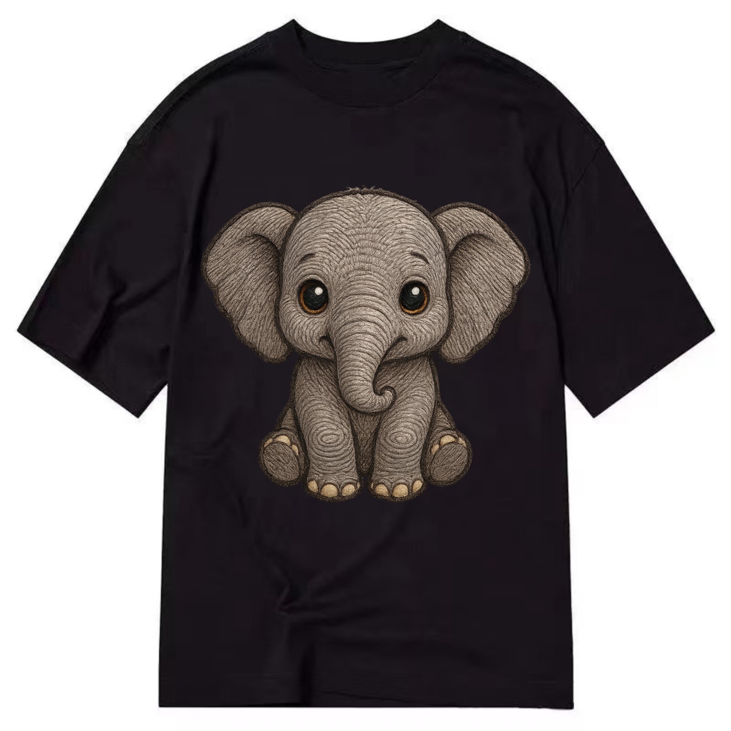 Baby Elephant - gray wrinkly, tiny trunk, large floppy ears, kind dark eyes, - Classic T-shirt - Black