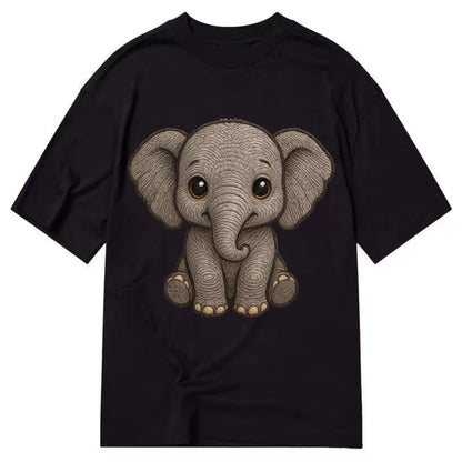 Baby Elephant - gray wrinkly, tiny trunk, large floppy ears, kind dark eyes, - Classic T-shirt - Black