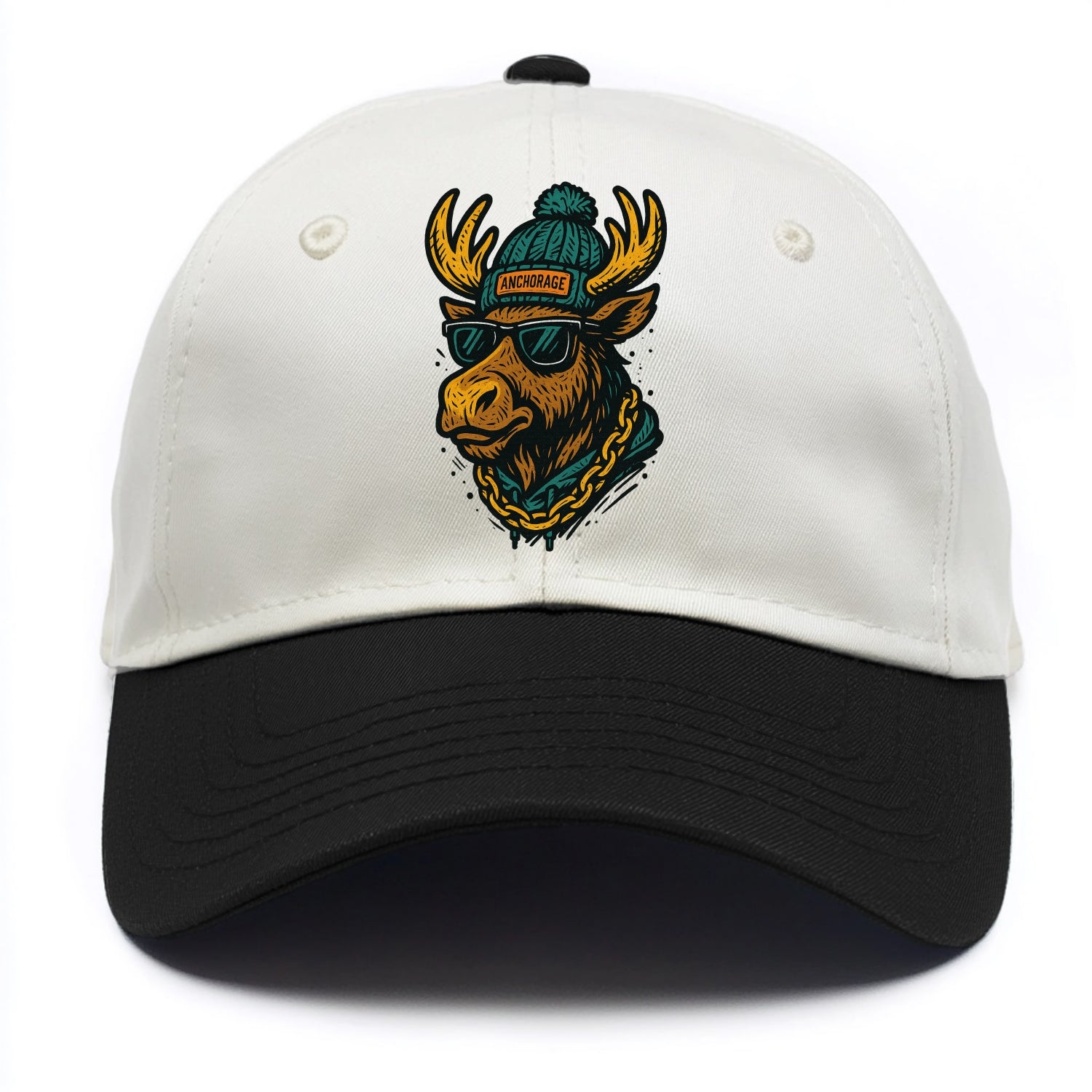 Alaska Moose wearing Anchorage beanie with pom pom and wayfarer sunglasses - Two Tone Cap - Black