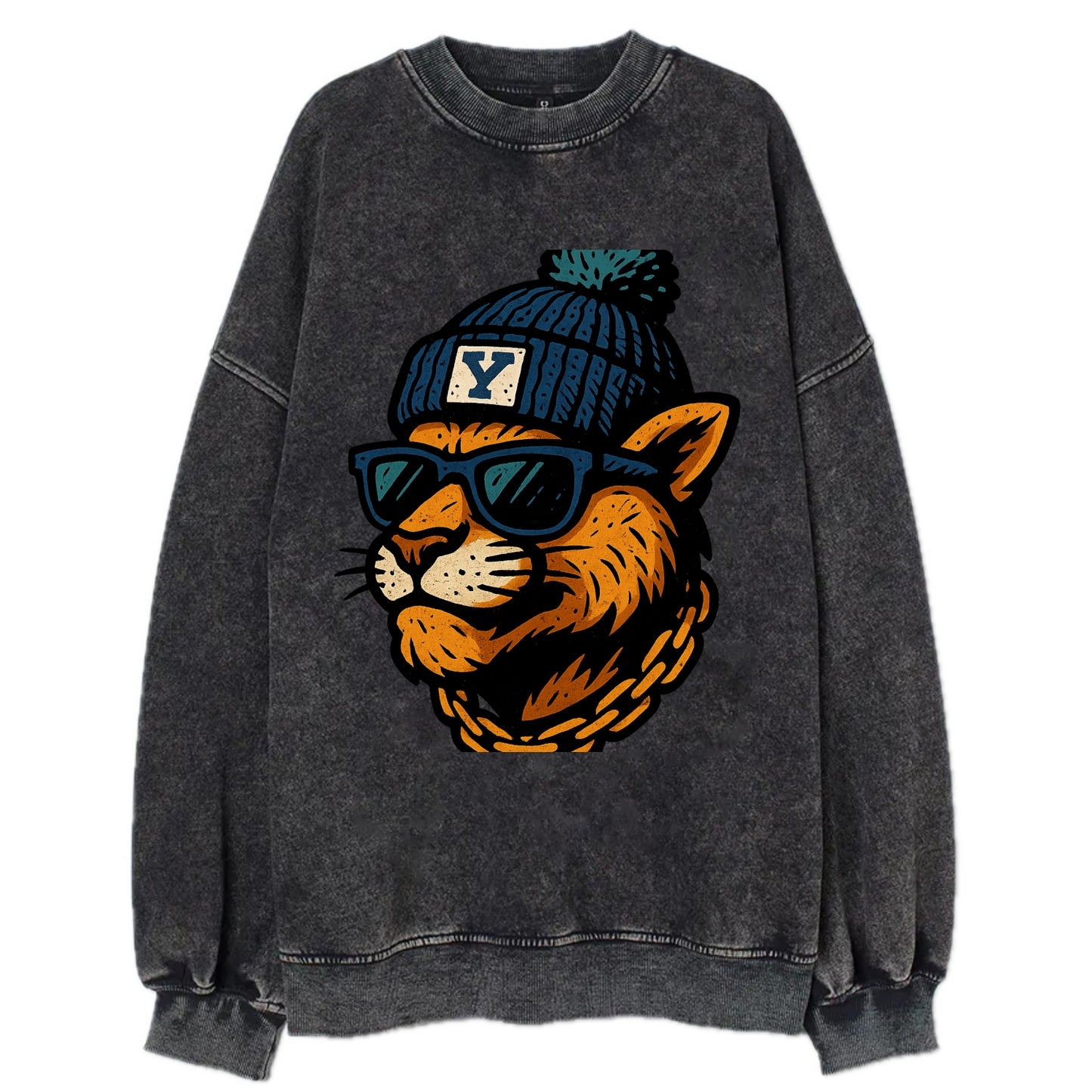 Provo Cougar wearing BYU beanie with Y patch - Vintage Sweatshirt - Black