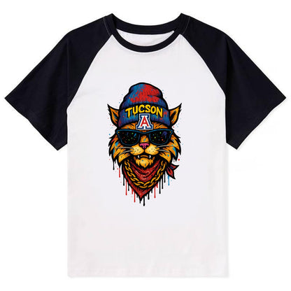 Tucson Wildcat wearing Arizona beanie with A patch - Contrast Raglan T-shirt - Black