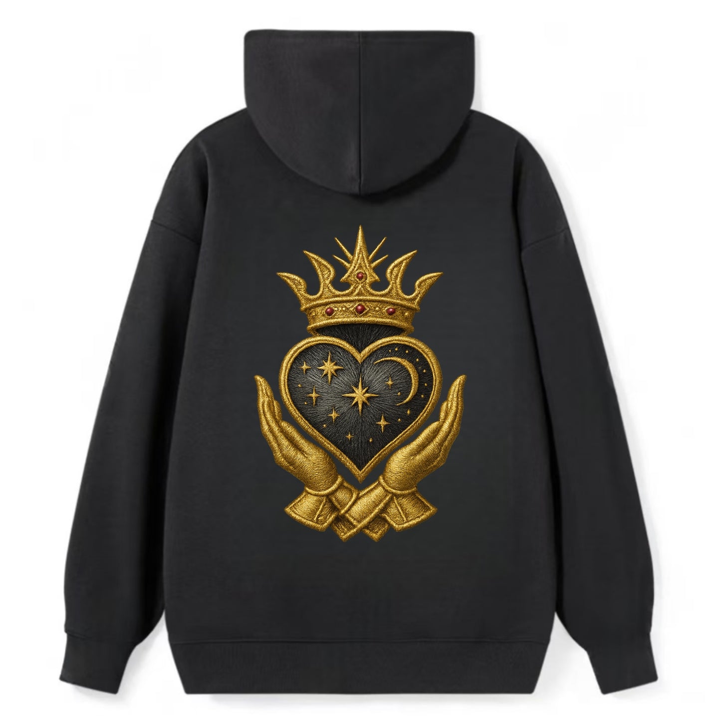 Hammered bronze warrior crown anchoring a dark steel heart with - Classic Pullover Hoodie - Black