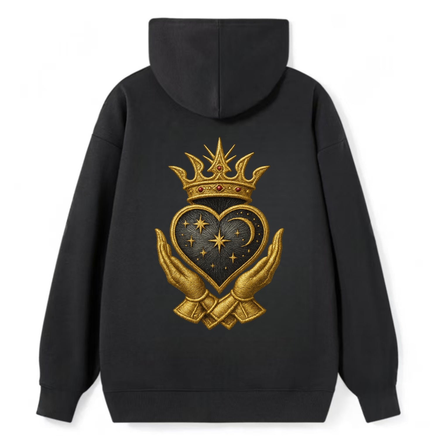 Hammered bronze warrior crown anchoring a dark steel heart with - Classic Pullover Hoodie - Black