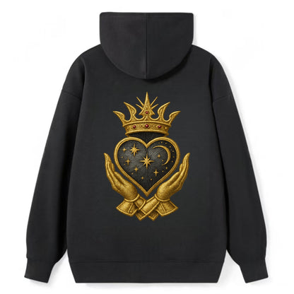 Hammered bronze warrior crown anchoring a dark steel heart with - Classic Pullover Hoodie - Black