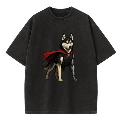 Siberian Husky Winter Soldier  - Vintage T-shirt - Black