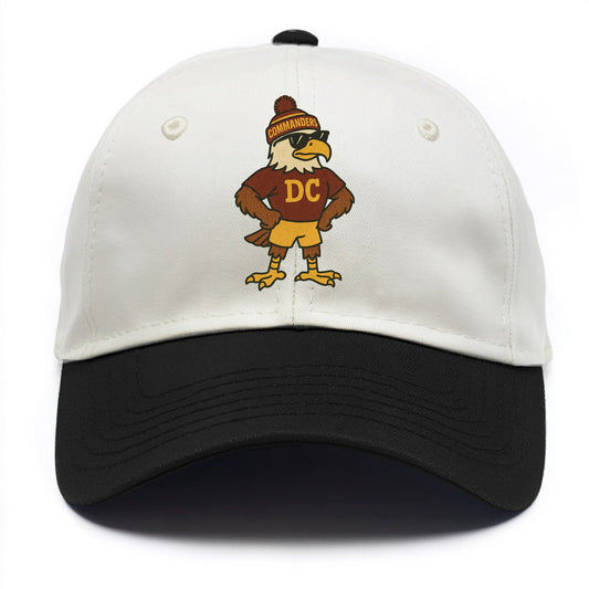 DC Eagle wearing Commanders burgundy and gold beanie with pom pom and wayfarer - Two Tone Cap - Black