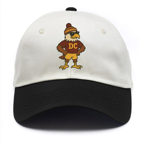 DC Eagle wearing Commanders burgundy and gold beanie with pom pom and wayfarer - Two Tone Cap