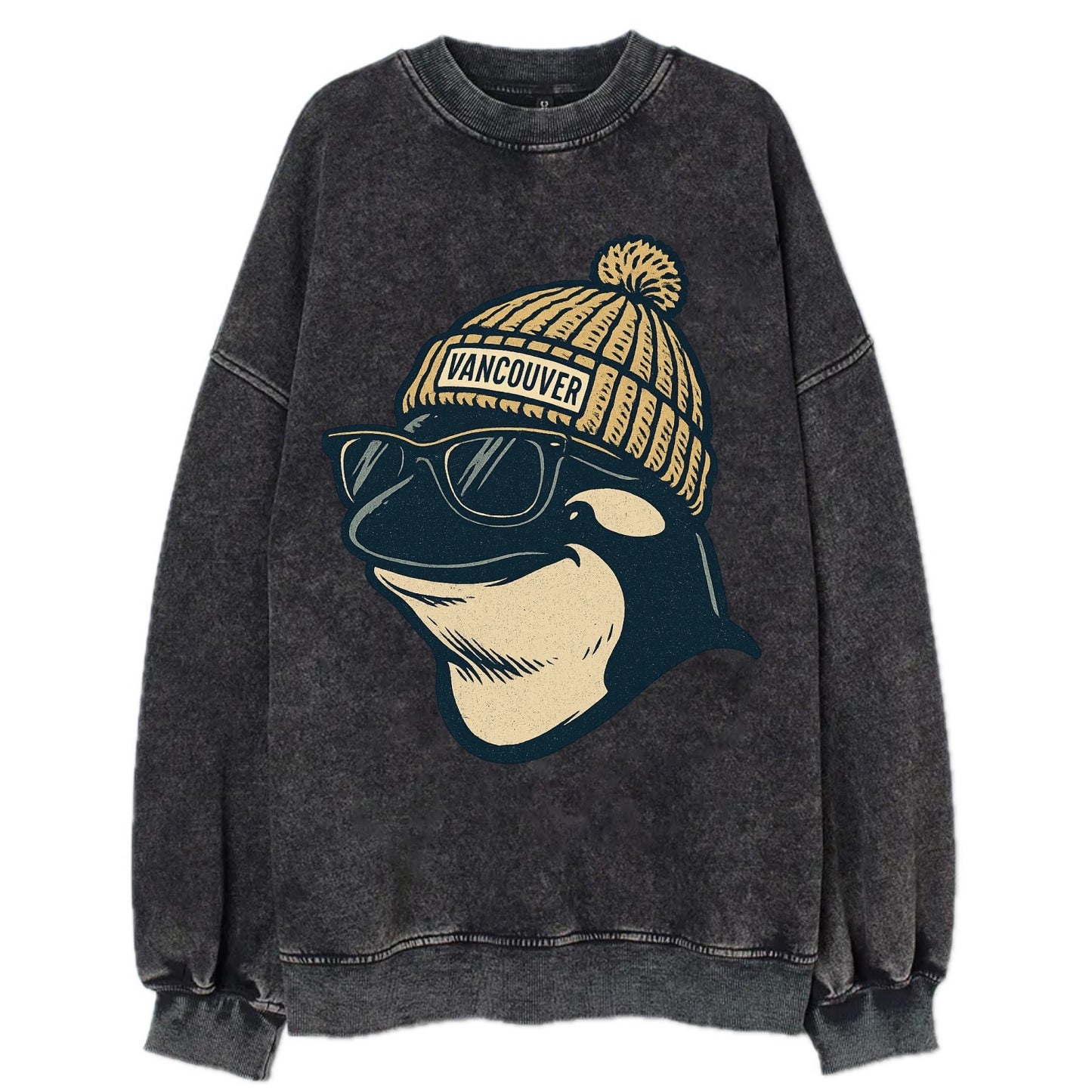Vancouver Orca wearing Vancouver beanie - Vintage Sweatshirt - Black