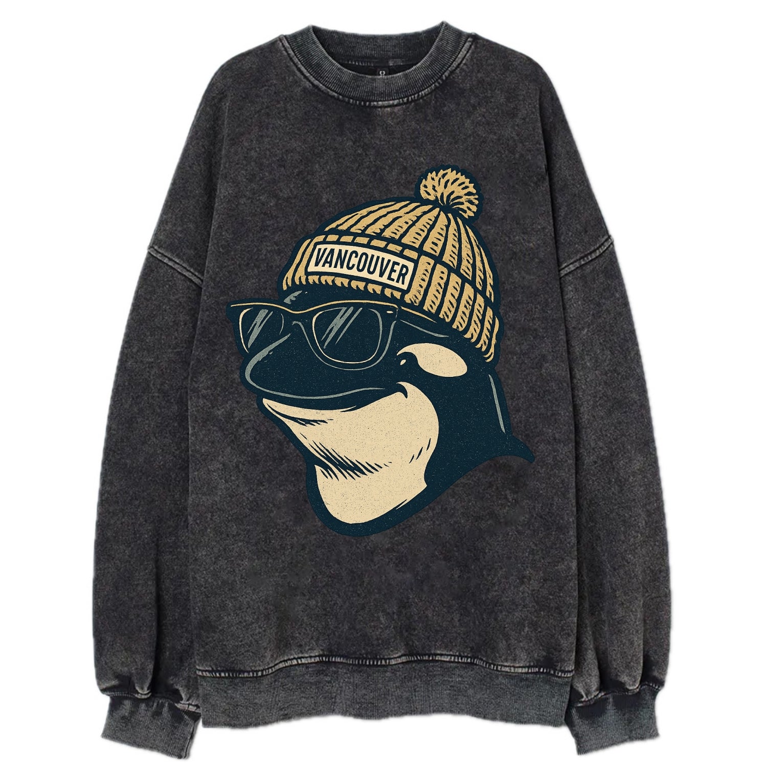 Vancouver Orca wearing Vancouver beanie - Vintage Sweatshirt - Black