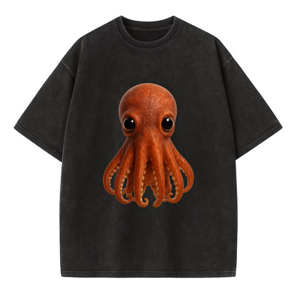 Baby Giant Pacific Octopus - reddish, smaller tentacles, expressive eyes, - Vintage T-shirt - Black