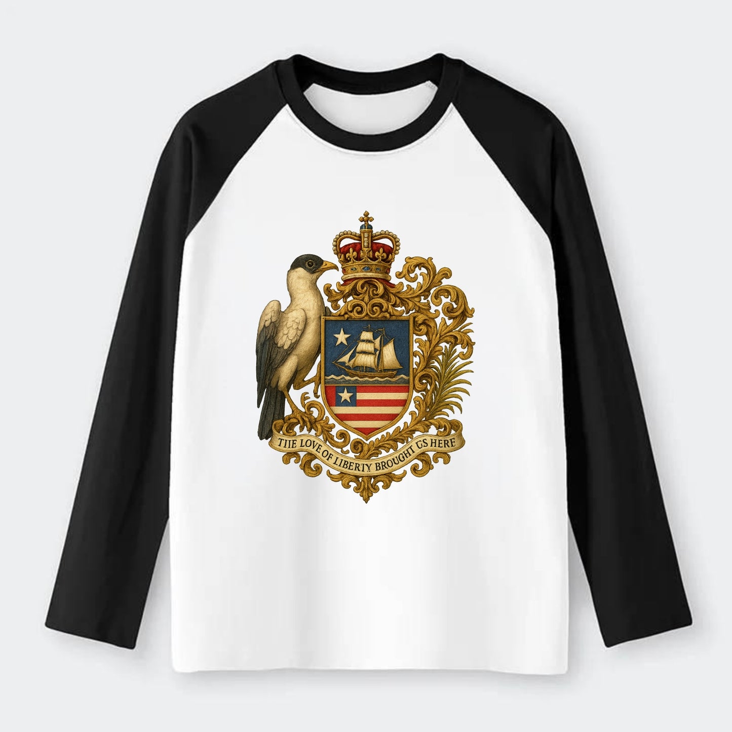 Liberia Pepper Bird Emblem - Raglan Long Sleeve T-Shirt - Black