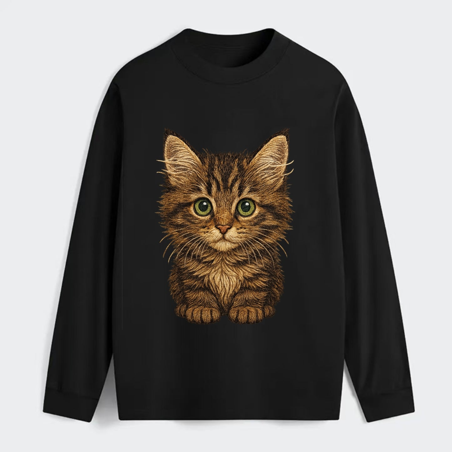 Baby Maine Coon Kitten - large fluffy tabby, tufted ears, big green - Classic Long Sleeve Shirt - Black