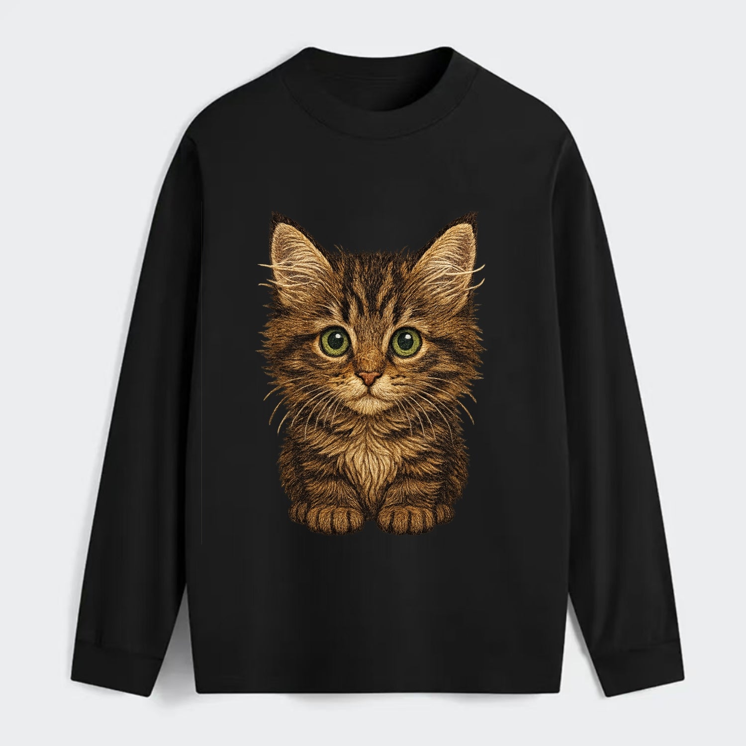Baby Maine Coon Kitten - large fluffy tabby, tufted ears, big green - Classic Long Sleeve Shirt - Black