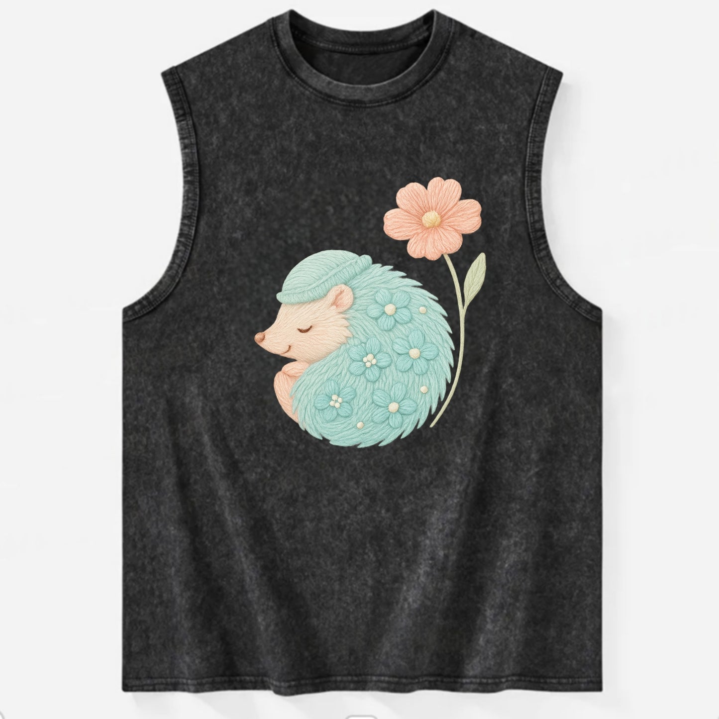 Aqua Hedgehog - Vintage Washed Tank - Black