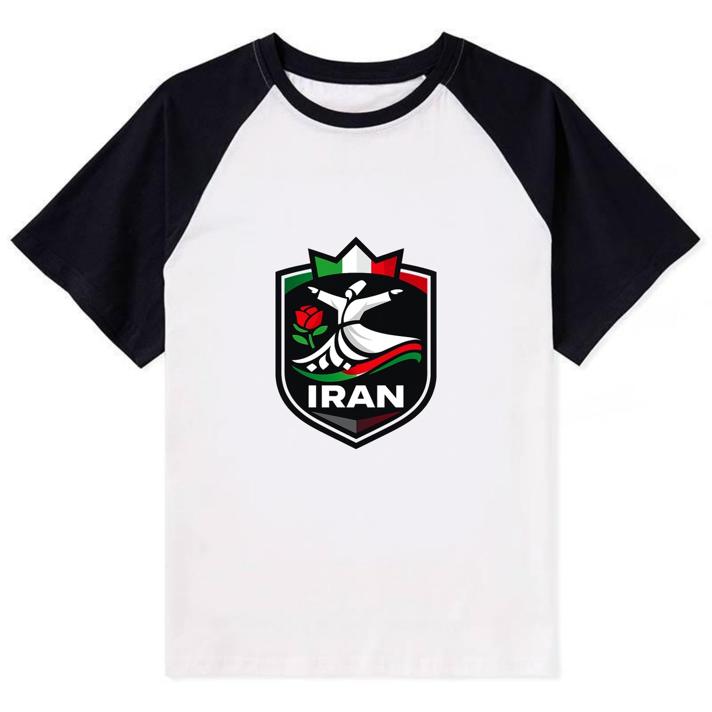 Iran Rumi Poetry Badge - Contrast Raglan T-shirt - Black