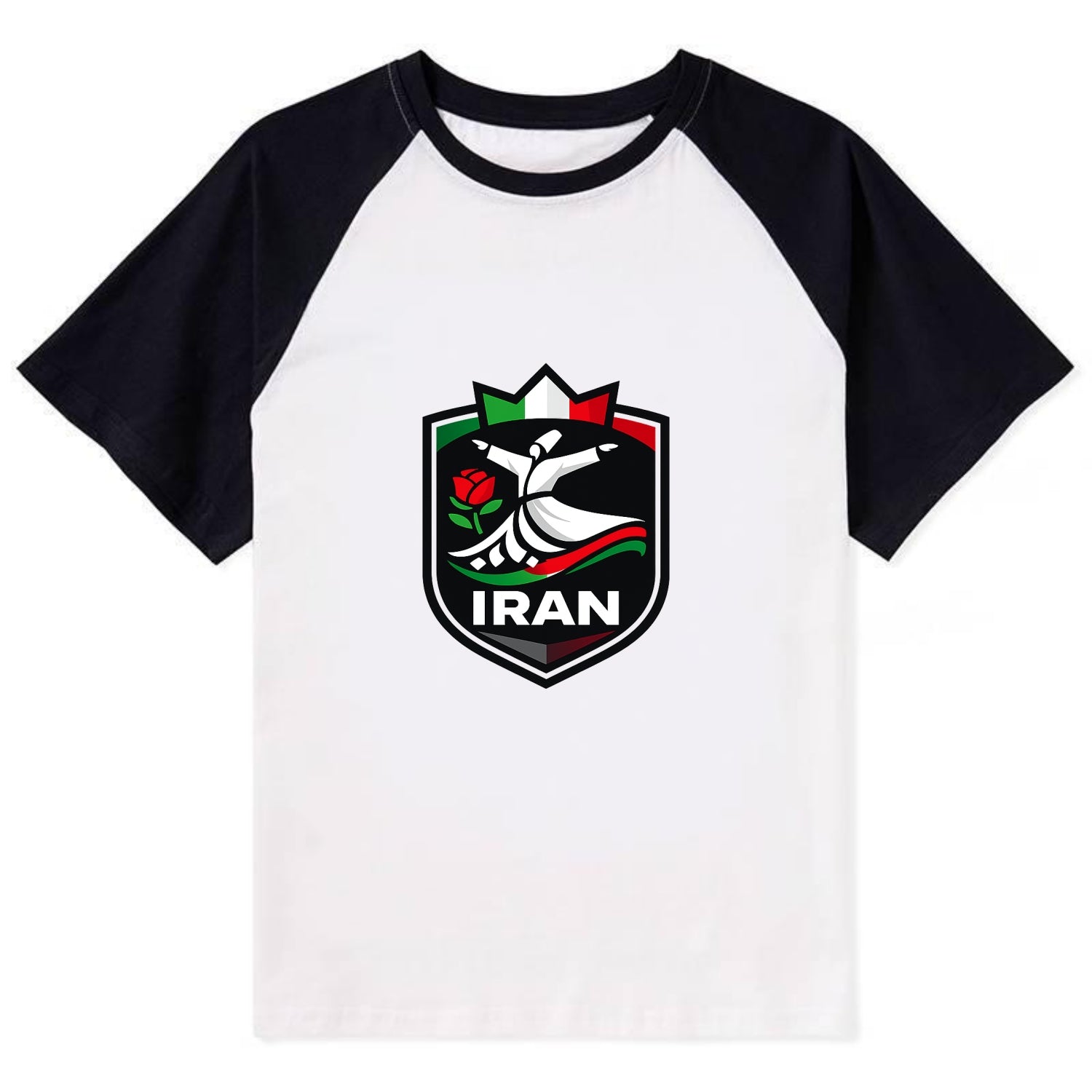 Iran Rumi Poetry Badge - Contrast Raglan T-shirt - Black