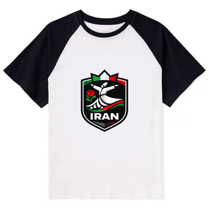 Iran Rumi Poetry Badge - Contrast Raglan T-shirt - Black