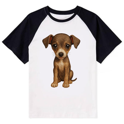 Baby Italian Greyhound Puppy - sleek tiny body, long legs, gentle eyes, - Contrast Raglan T-shirt - Black