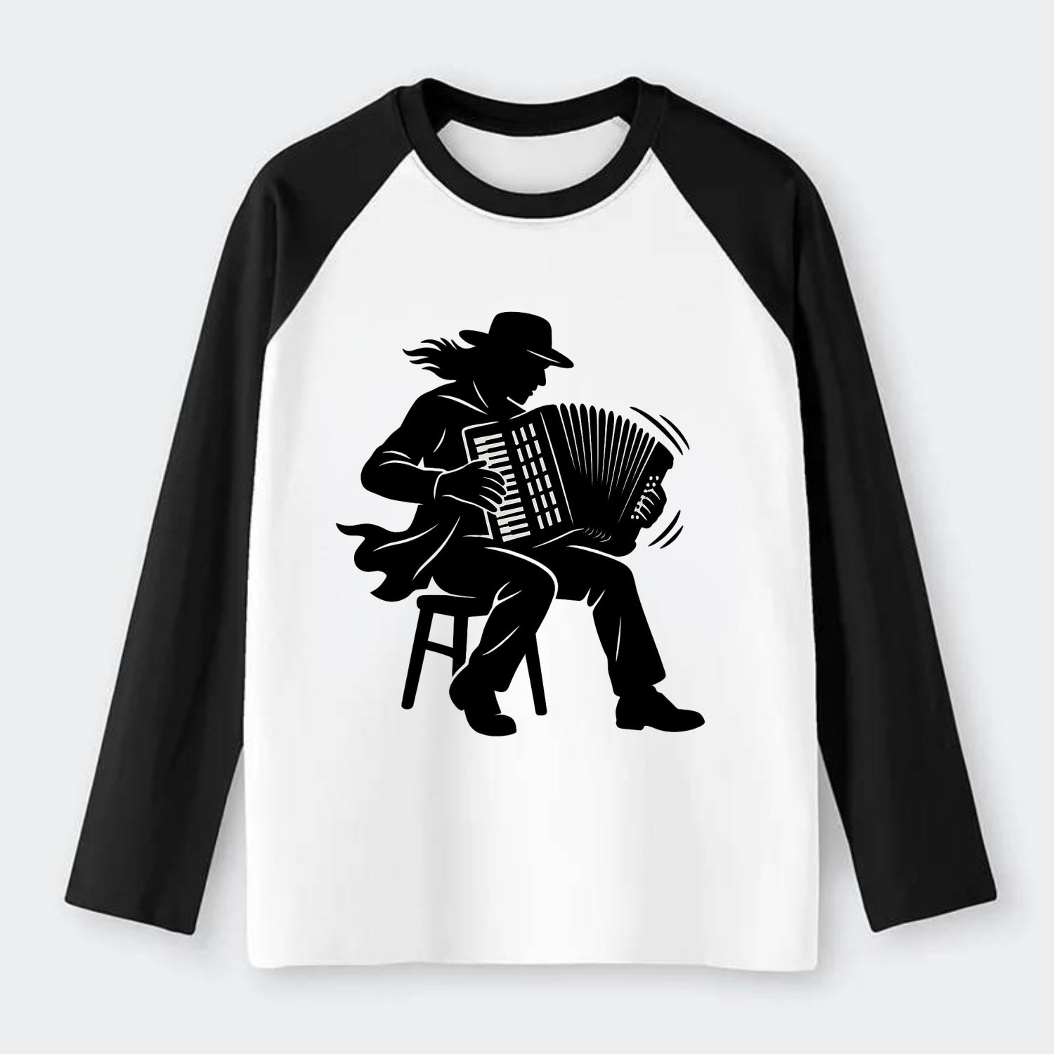 Accordion player street musician - Raglan Long Sleeve T-Shirt - Black