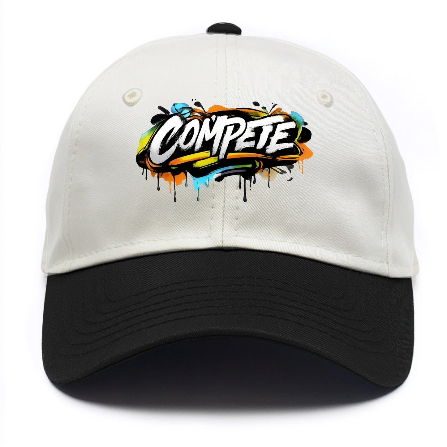 Bold typography design - "COMPETE" - competitive spirit, love the game - Two Tone Cap - Black