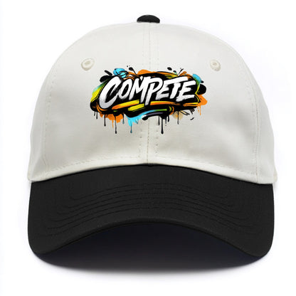 Bold typography design - "COMPETE" - competitive spirit, love the game - Two Tone Cap - Black